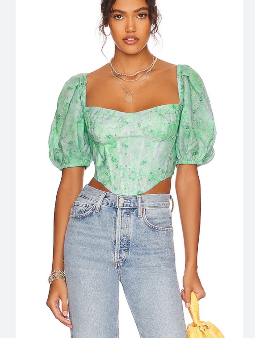 Bardot Kiah Floral Corset Top Puff Sleeve Size Large